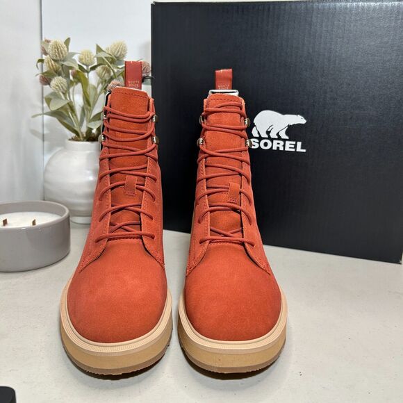 Sorel Hi-Line Heel Lace Boots Warp Red, Tawny Buff NL4875-849 Women 11 NWB - Picture 2 of 11